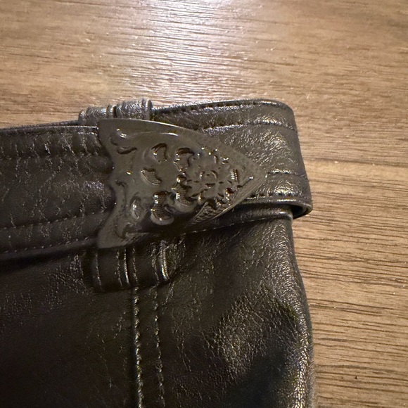 Mistress Rocks Black Vegan Leather Belted Mini Skirt Western Hardware XS - Picture 3 of 5